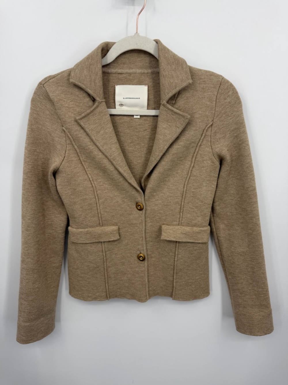 Anthropologie soft blazer jacket two‎ button closure beige sz XXS
